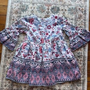 Pastourelle By Pippa & Julie 12M Girls Floral Bell-Sleeve Dress in Pink & Blue